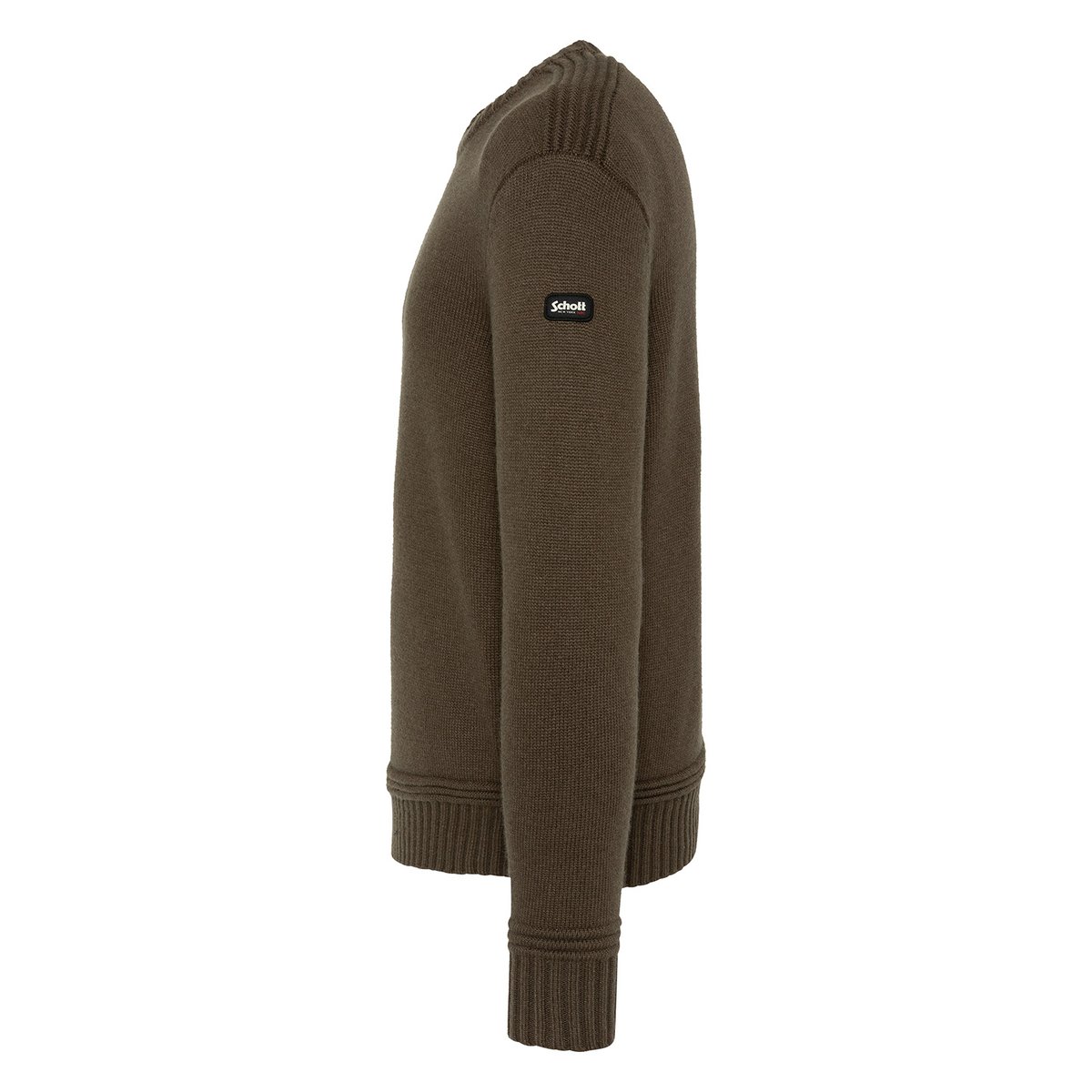 Pull col rond maille fantaisie kaki foncé, SCHOTT