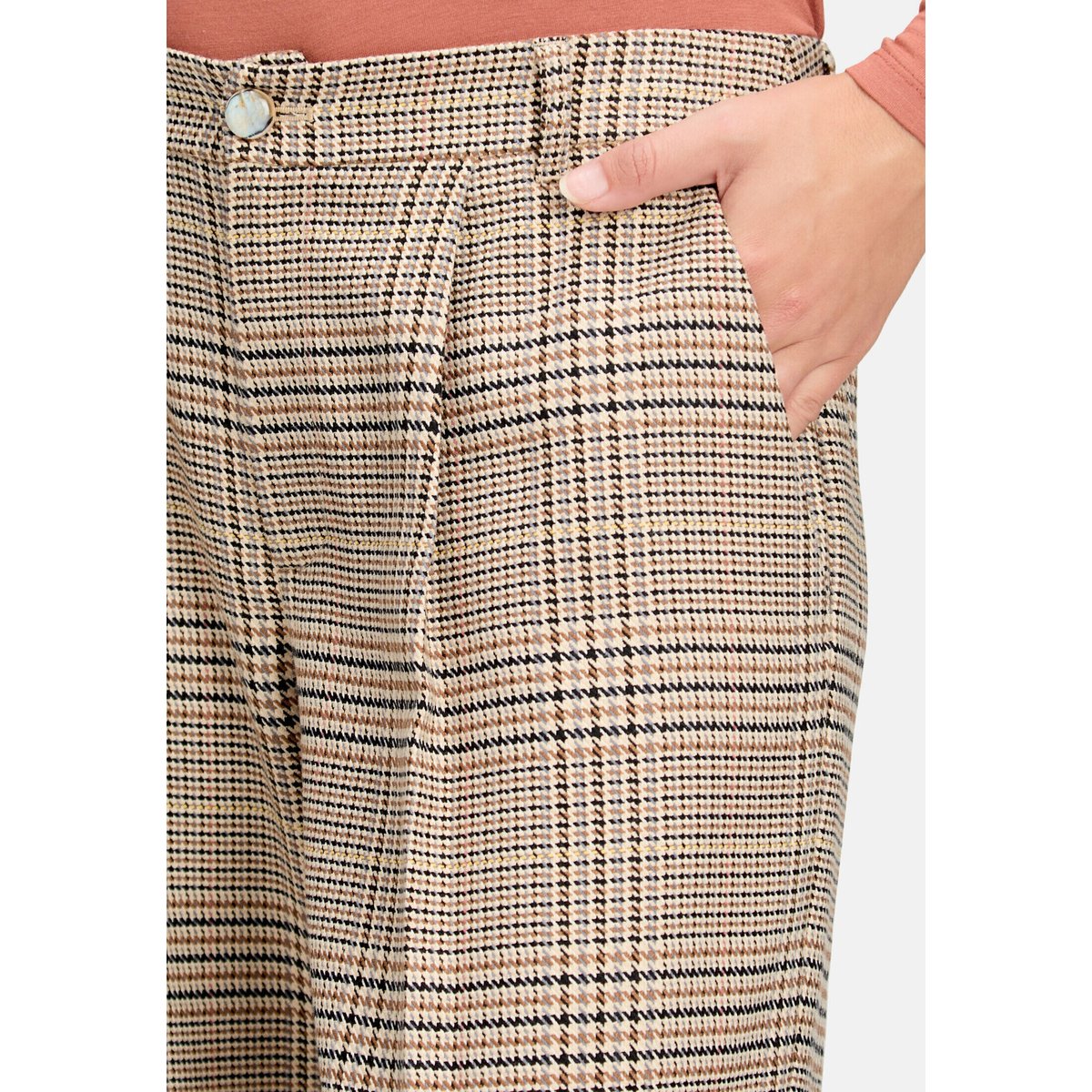 Pantalon à carreaux à pinces brown/rosé, CARTOON
