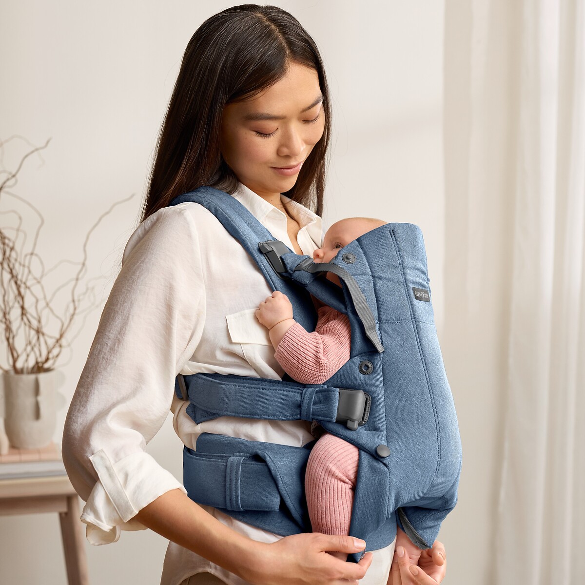 Draagzak in geweven mix Harmony denim blauw, BABYBJORN