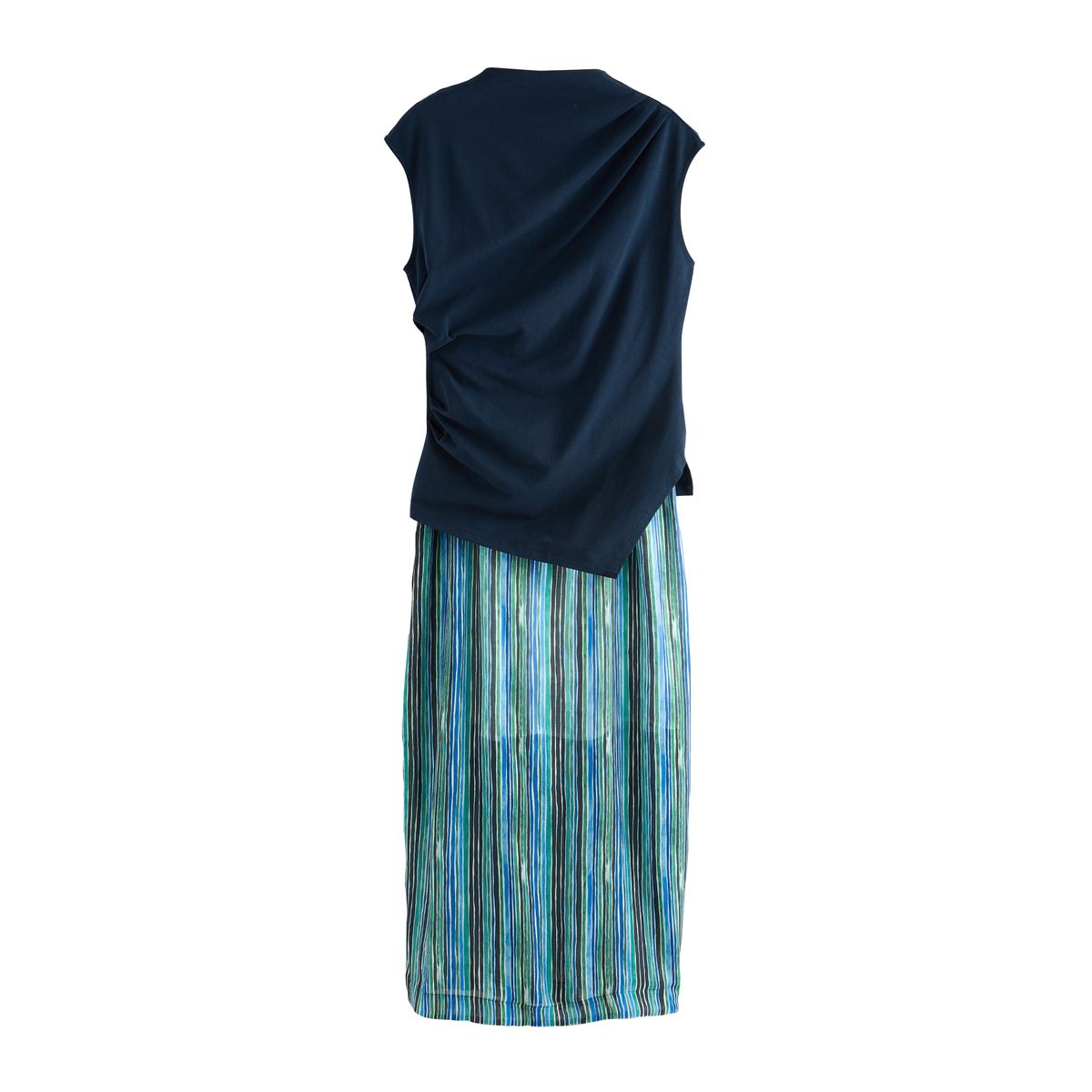 Robe midi 2-en-1 avec jupe transparente rayures bleues, NEXT