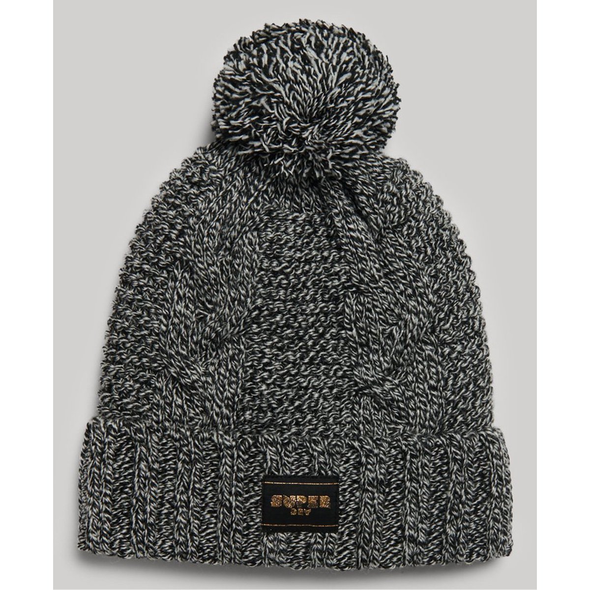 Bonnet en maille torsadée noir moucheté, SUPERDRY