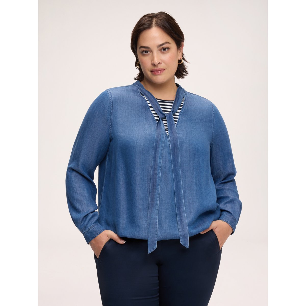 Blouse avec lavallière bleu, FIORELLA RUBINO