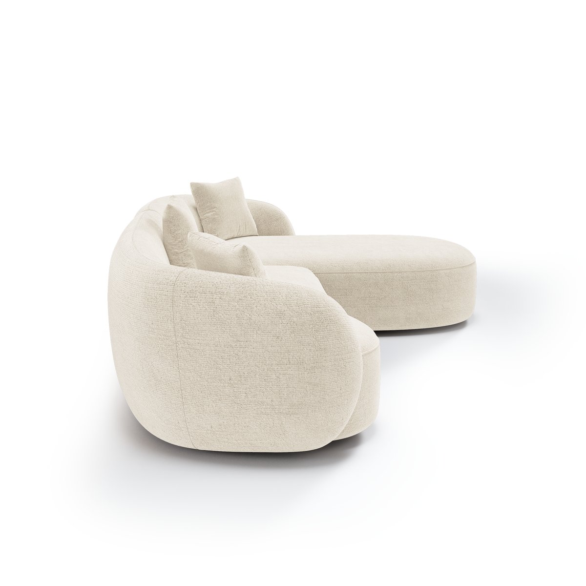 Canapé d'angle droit 4 places en velours texturé CELINE crème, SIA HOME