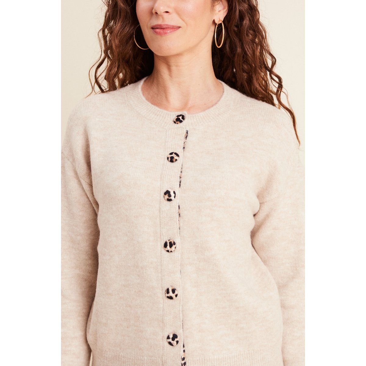 Gilet droit mi-long col rond beige, BREAL