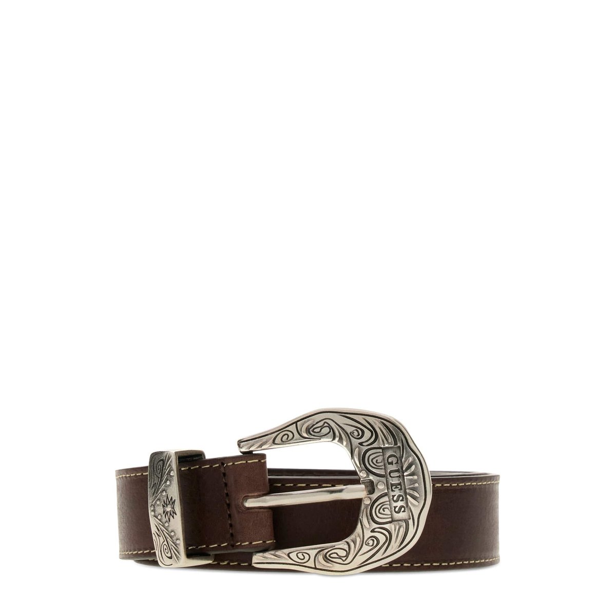 Ceinture En Cuir Véritable marron foncé, GUESS