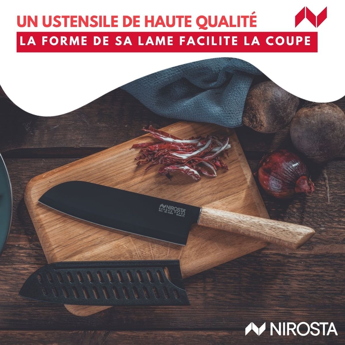 Couteau Santoku 31 cm FLOW bois,noir, NIROSTA