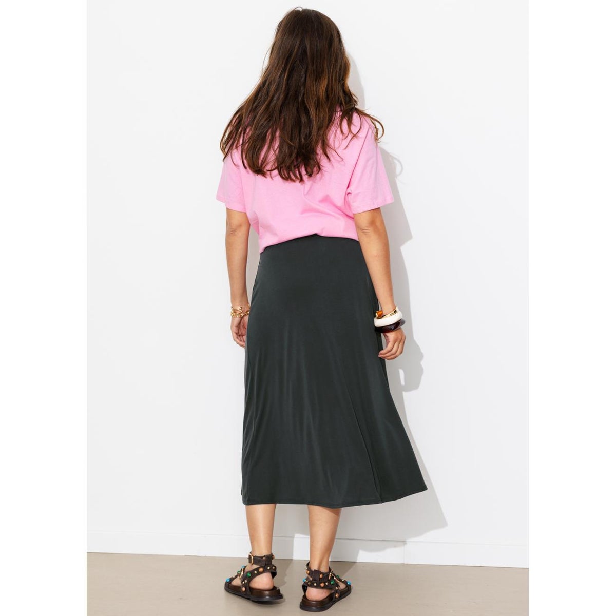 Jupe midi en jersey uni noir, PROMOD