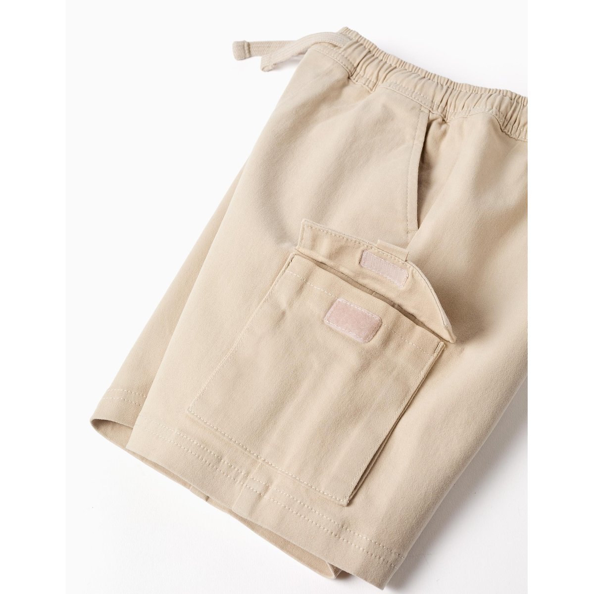 Short long cargo en sergé avec cordon de serrage beige clair, ZIPPY
