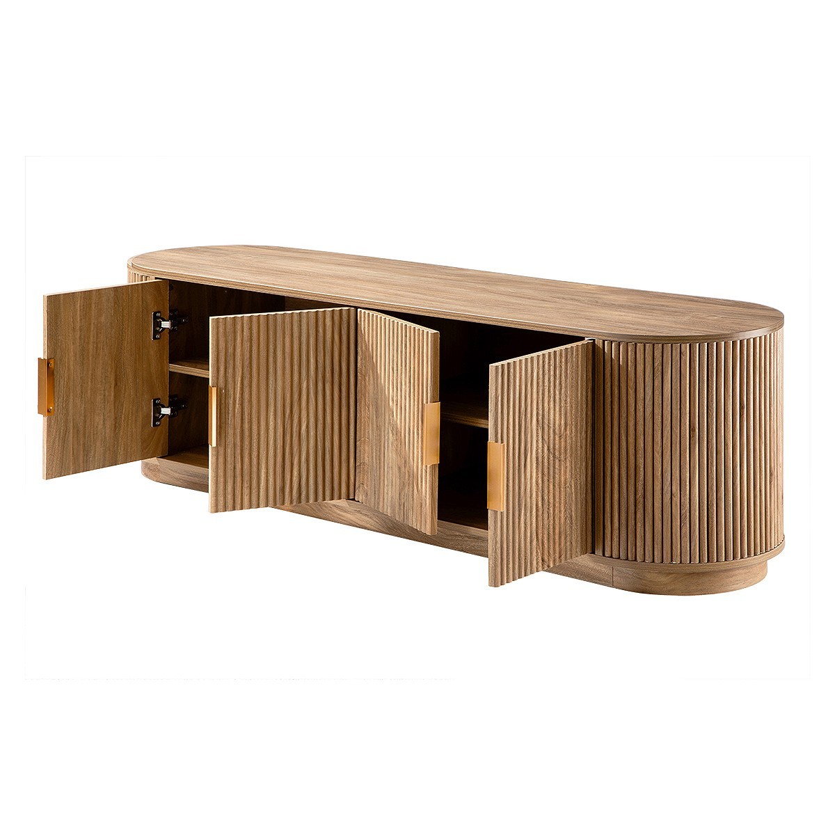 Meuble TV façades arrondies 4 portes ACHILLE bois clair, CALICOSY