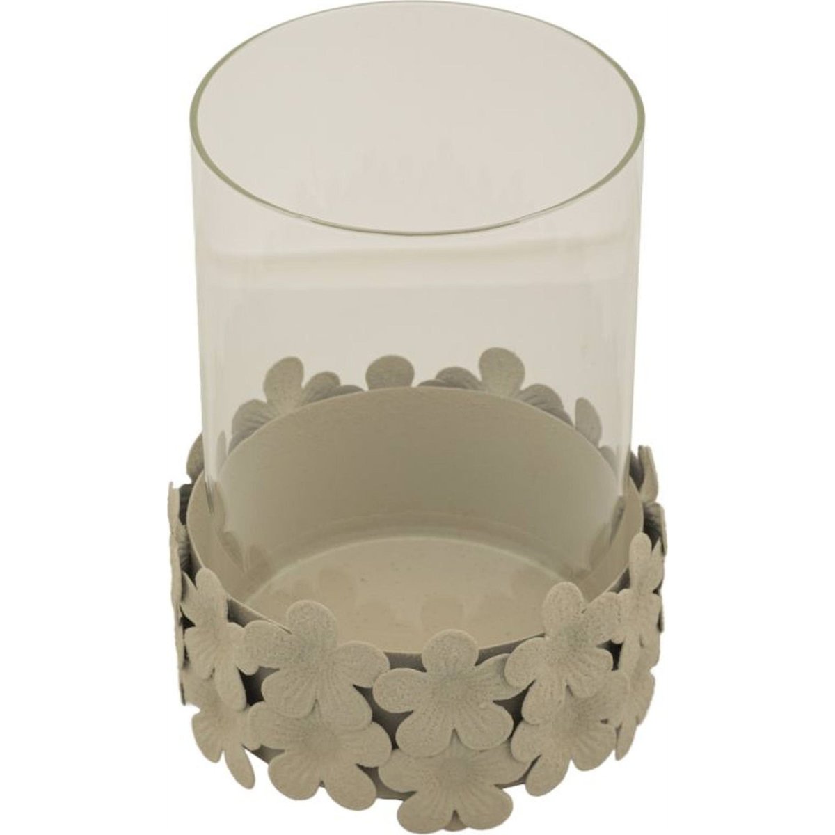 Photophore en fer base fleurie verre MODERN crème, RECOLLECTION