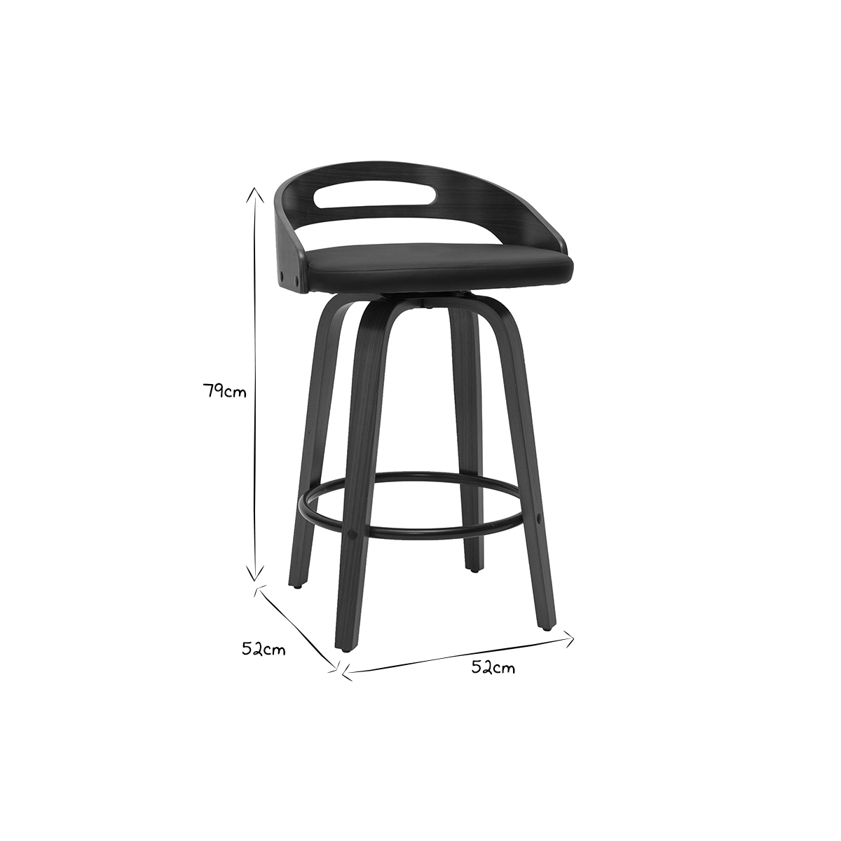 Tabourets de bar design 65cm (lot de 2) MANO noir, MILIBOO