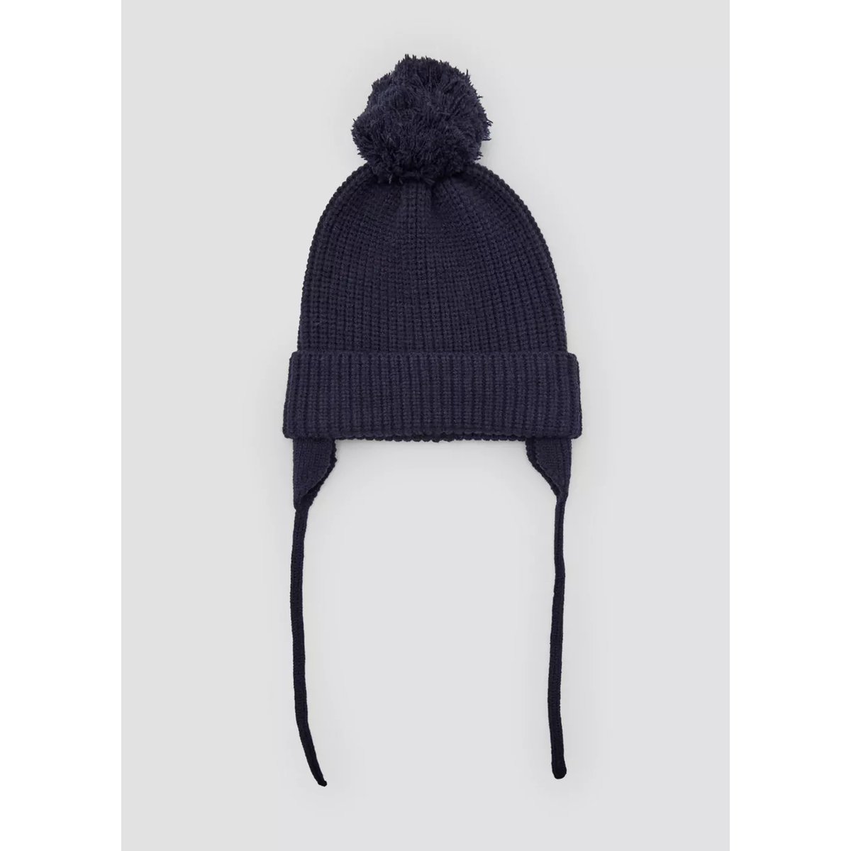 Bonnet en maille avec pompon et cache-oreilles bleu marine, MANGO BABY