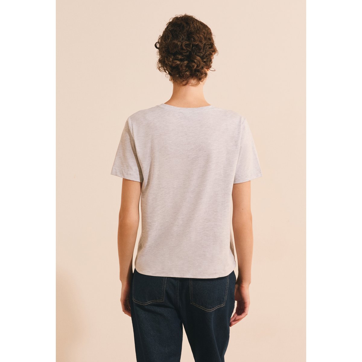 T-shirt à manches courtes en coton avec strass ALDWIN gris, ETAM