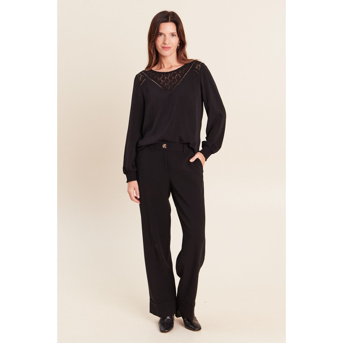 Blouse droite manches longues dentelle noir, BREAL