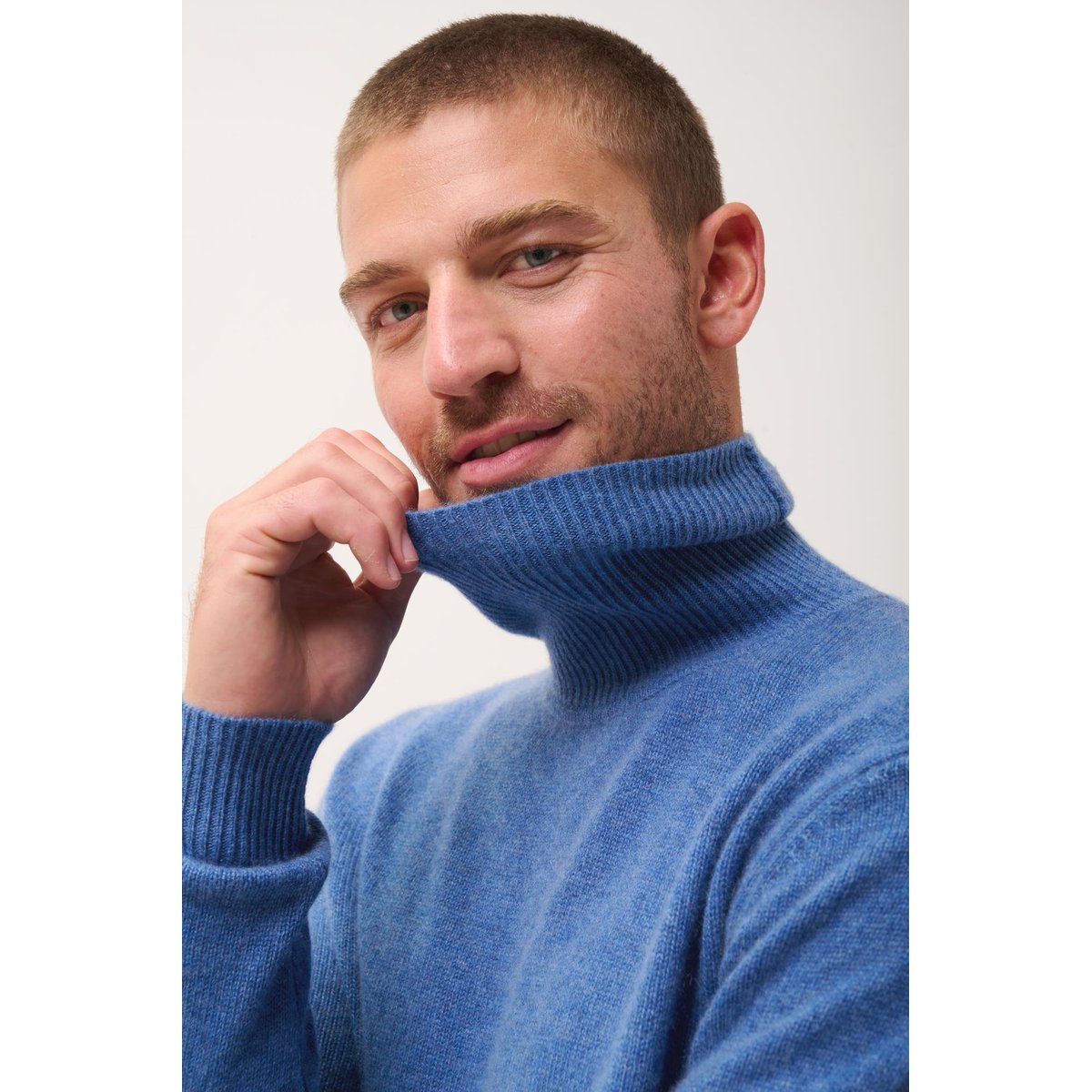 Pull Col Roulé 4 Fils Bleu Denim Sacha bleu denim, JUST CASHMERE