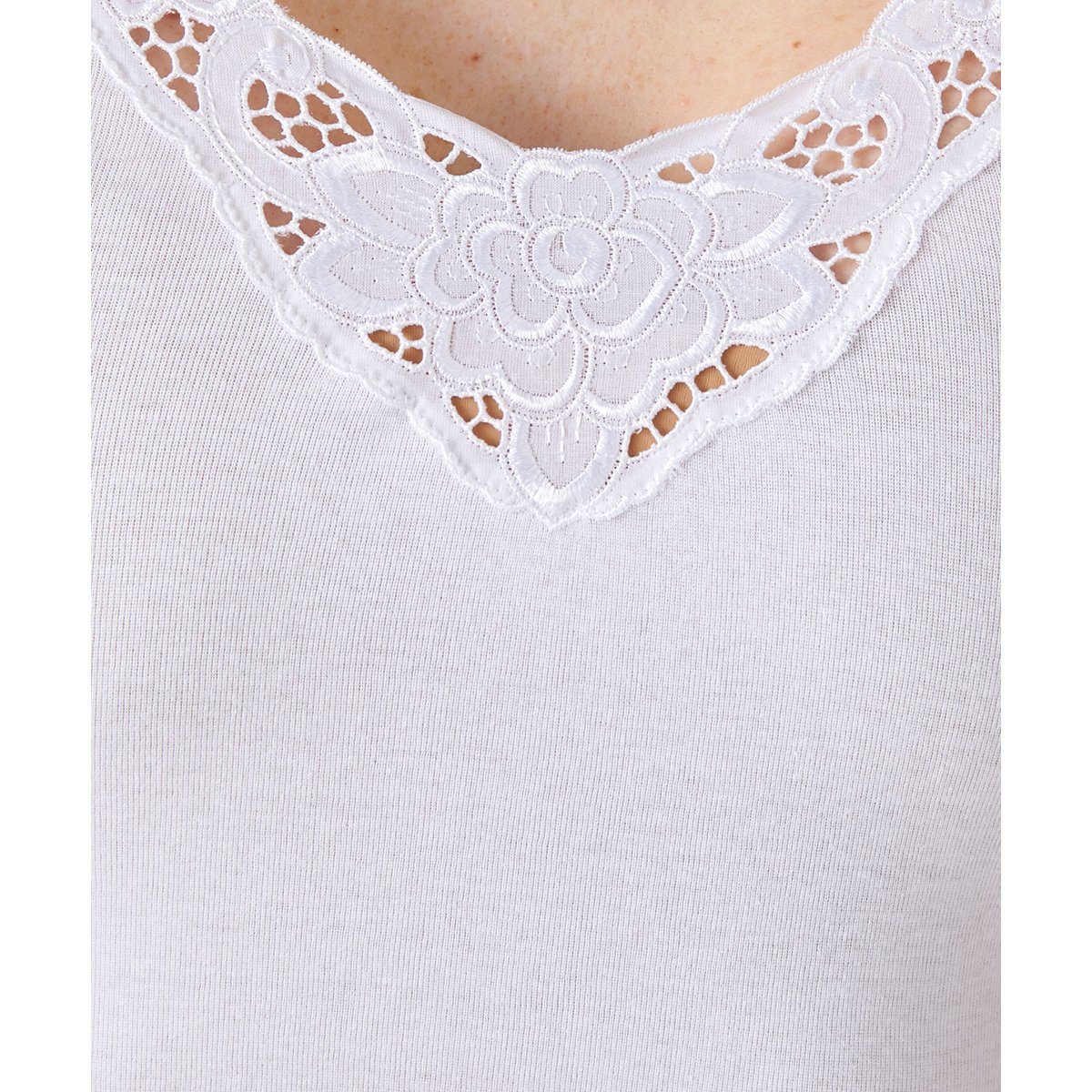 Tee-shirt MC guipure florale Essential blanc, DAMART