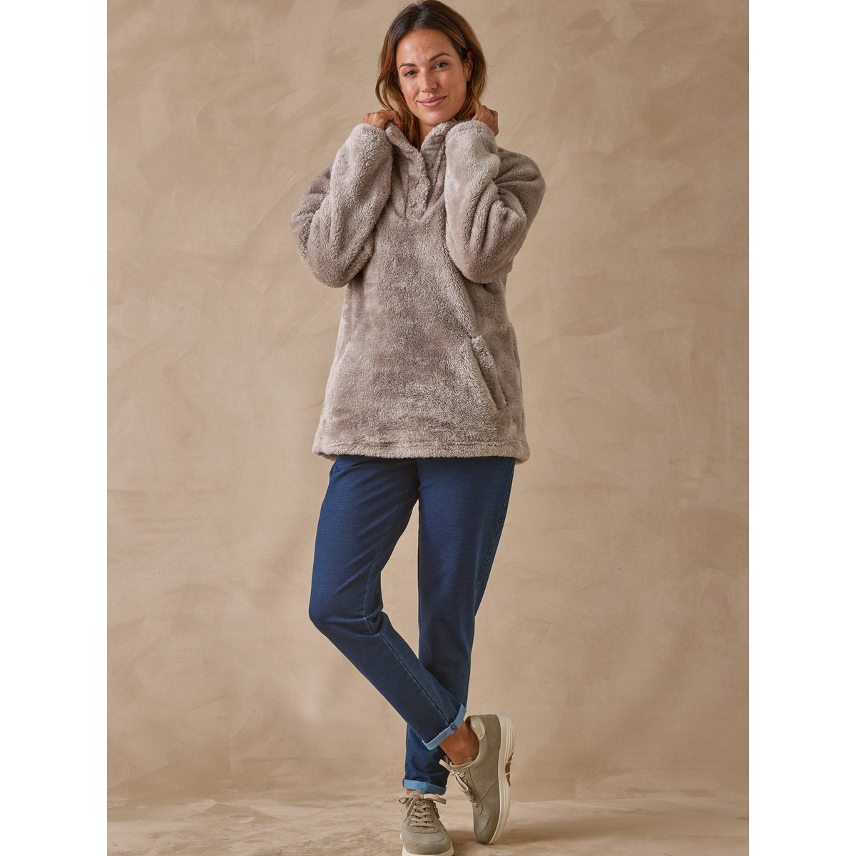Sweat-shirt col montant maille douce vison, DAXON