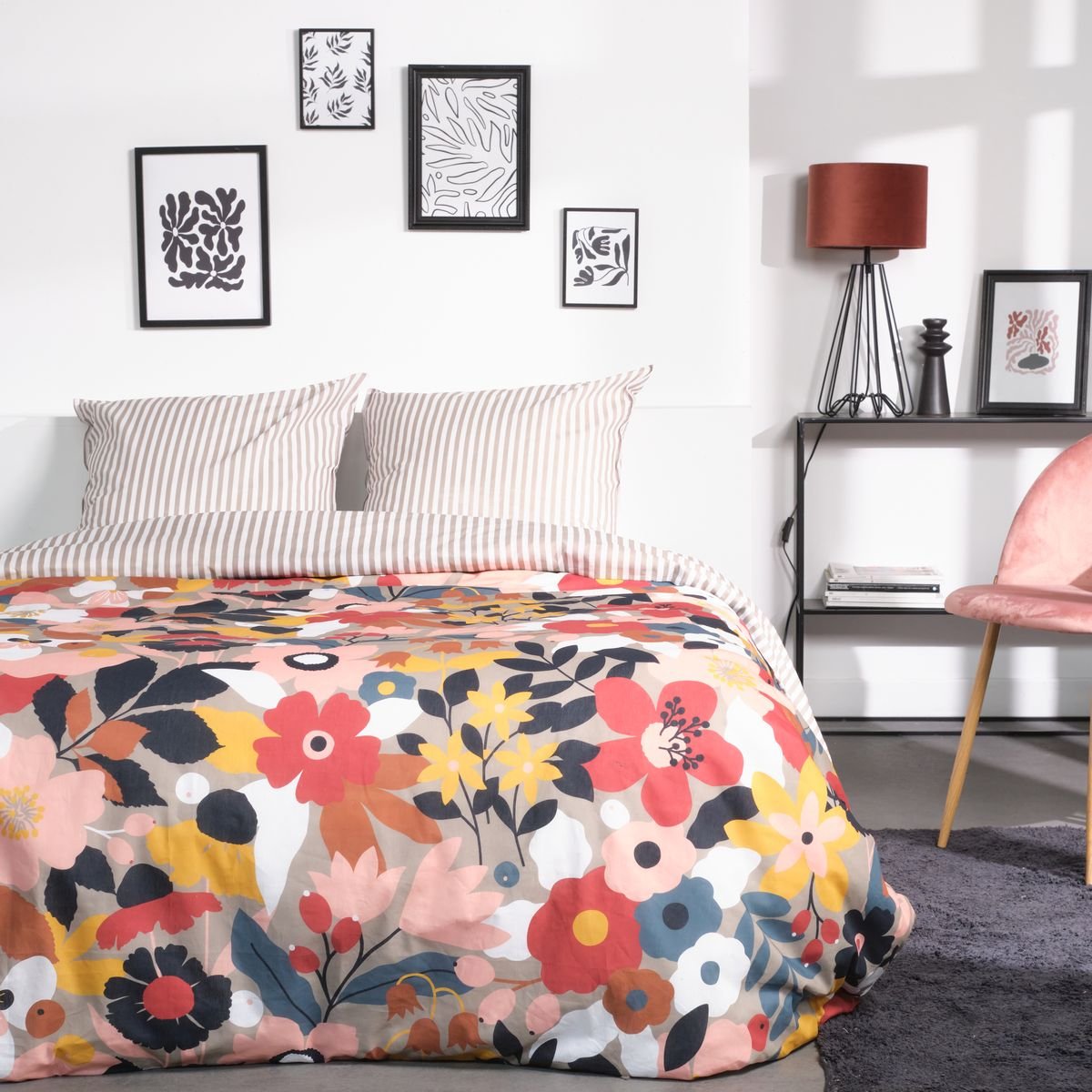 Parure de lit imprimé Floral coton SUNSHINE ADELE beige, TODAY