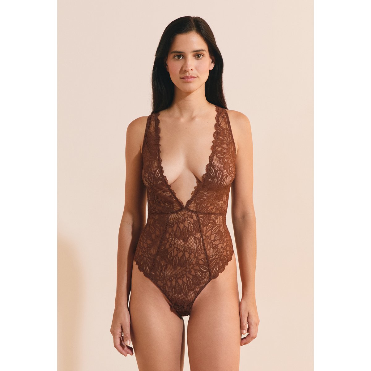 Body dos nu en dentelle irisée PERSIENNE marron, ETAM
