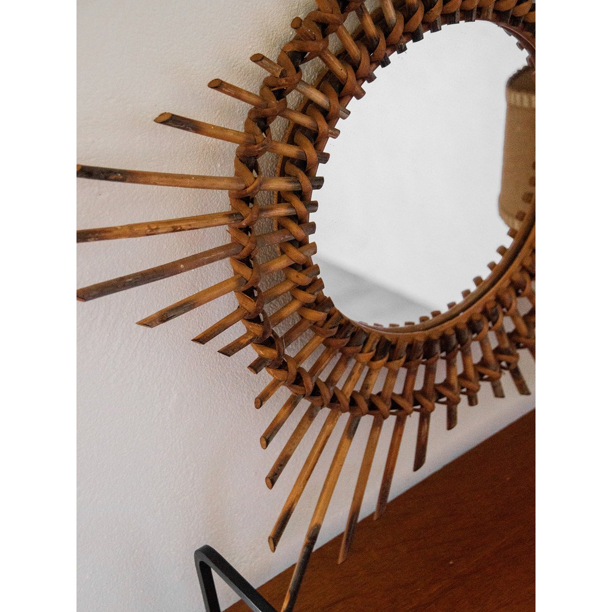 Miroir soleil en rotin Igor N°720 - Bon état bois, DEBONGOUT