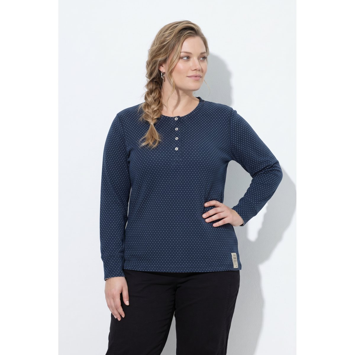 T-shirt en coton bio, cœurs / rayures marine, ULLA POPKEN