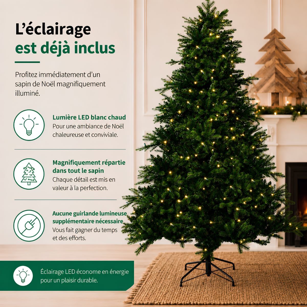 Sapin de Noël artificiel avec LED H215 cm BRAMPTON vert, BLACK BOX TREES