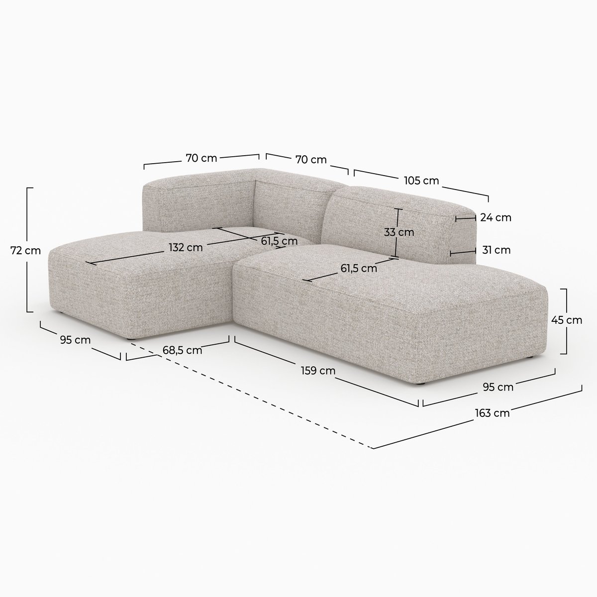 Canapé d'angle gauche modulable en tissu - HESTIA beige, MAISON PAVANE
