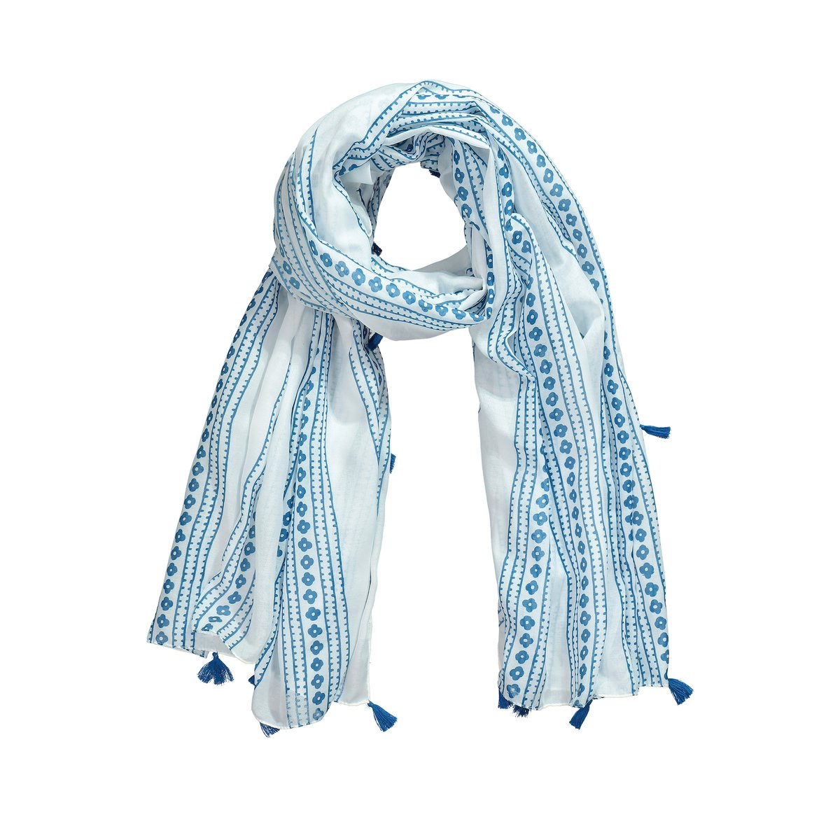 Foulard à rayures et pompons blanc neige, ULLA POPKEN