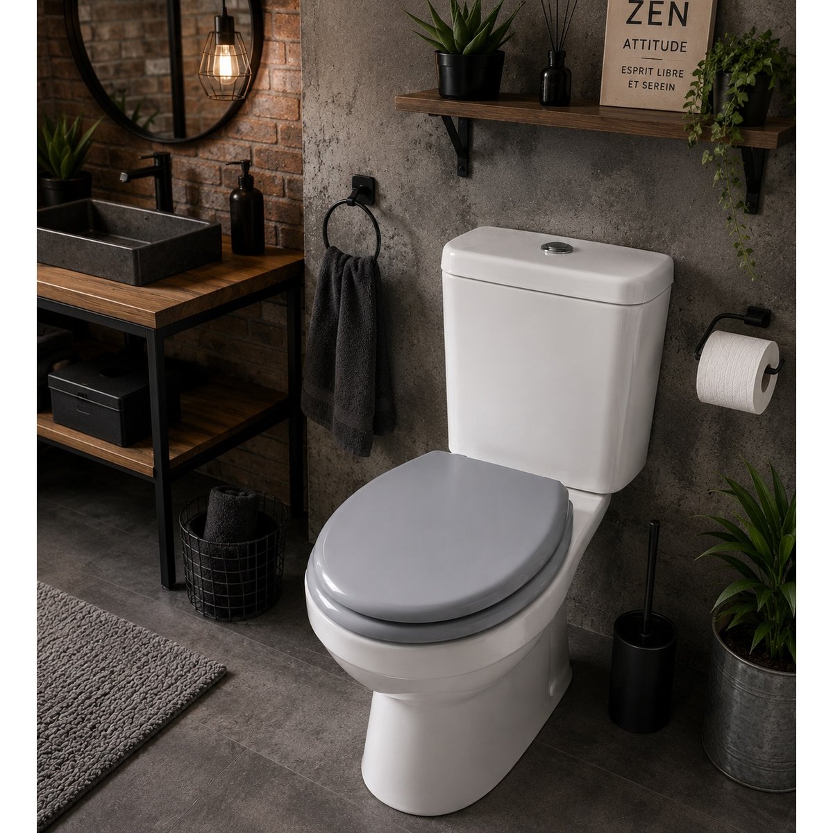 Abattant WC Gris MDF – Charnières Plastiques – 47 x 37 cm gris, EDEN