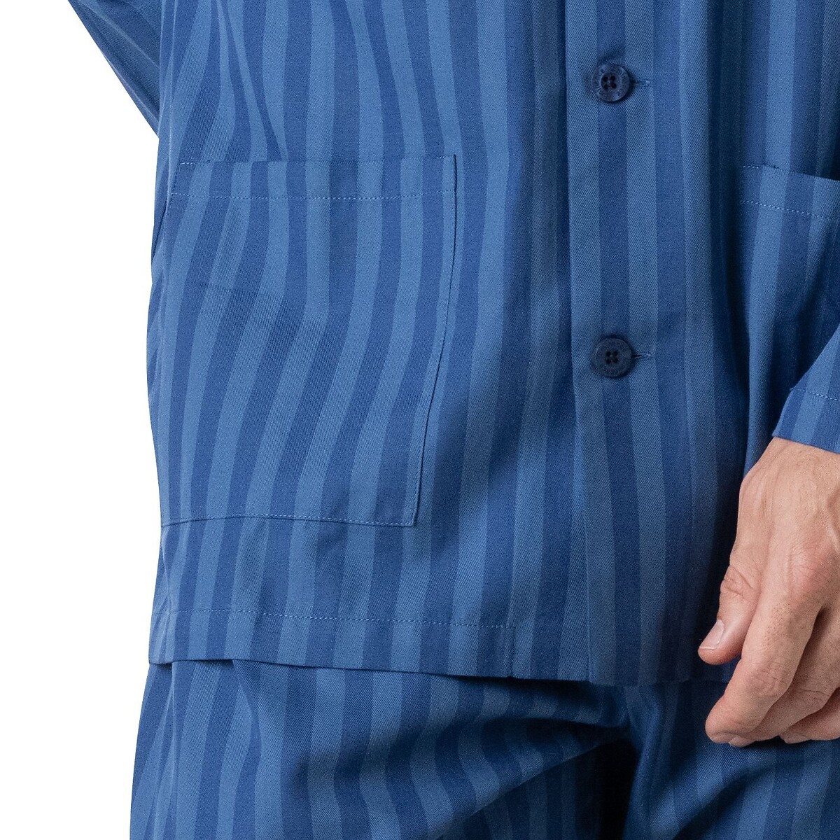 Pyjama long droit homme Popeline Eminence rayé bleu, EMINENCE