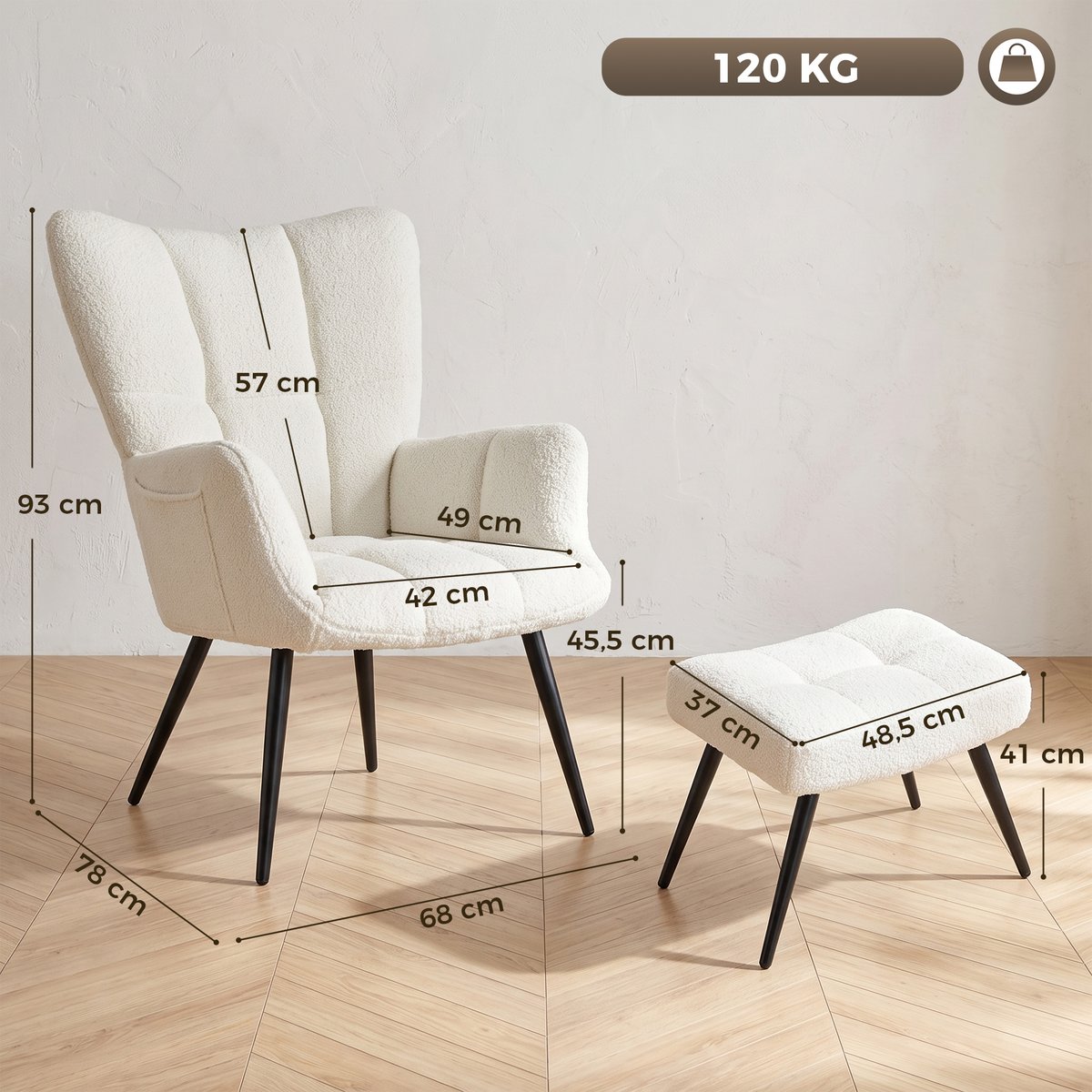 Fauteuil d'appoint avec repose-pieds Peluche beige, HOMCOM