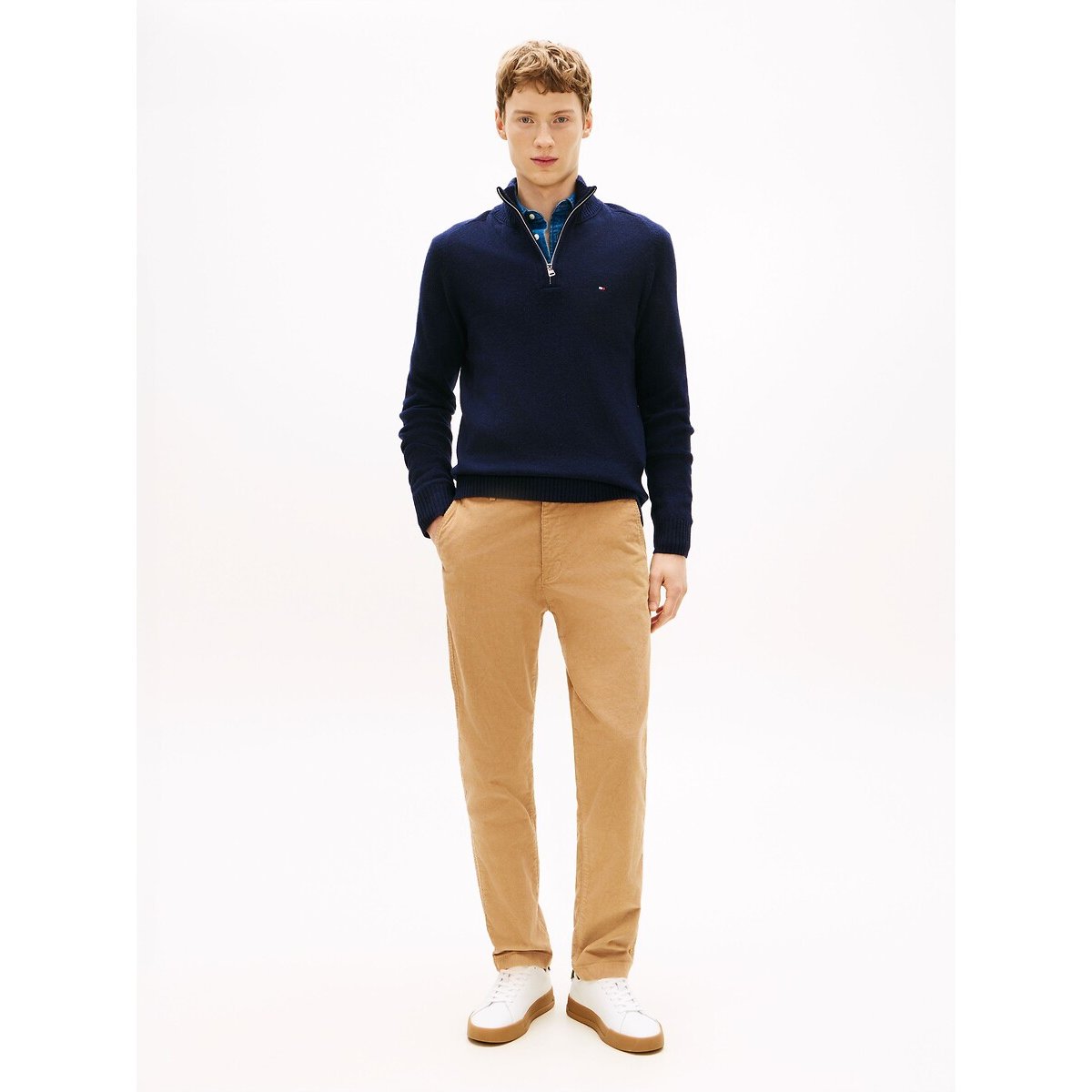 Pull col camionneur en laine d'agneau bleu marine, TOMMY HILFIGER
