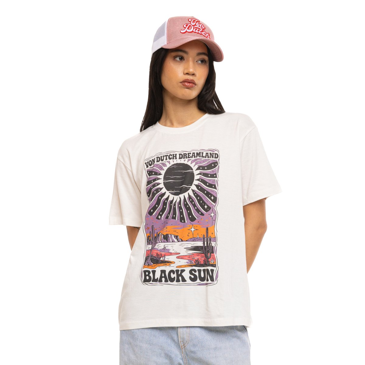 Tee shirt coton SUN blanc cassé/violet/orange/noir, VON DUTCH