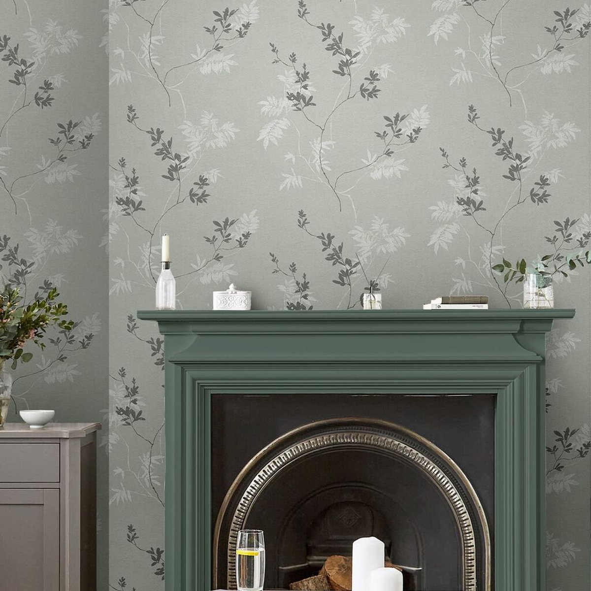 Papier peint Brindilles Mari Mineral vert, LAURA ASHLEY