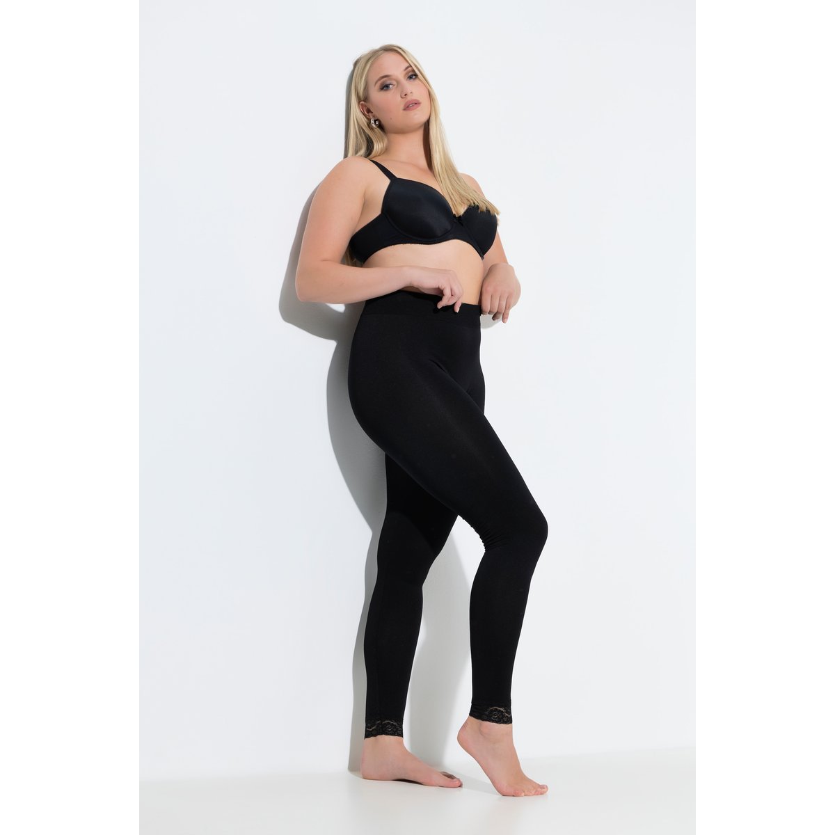 Legging-collant, bas de jambe en dentelle noir, ULLA POPKEN