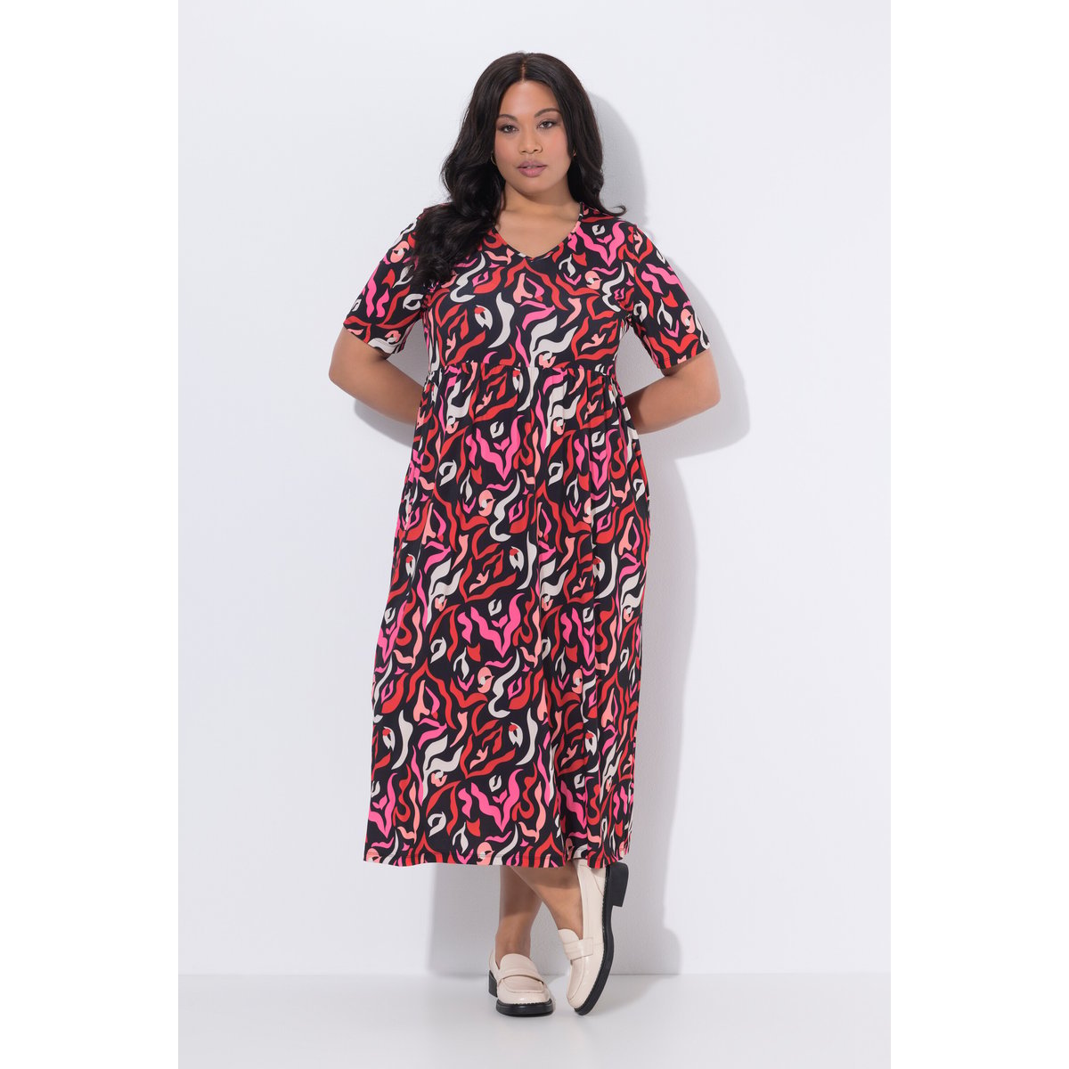 Robe maxi coupe évasée, poches noir, ULLA POPKEN
