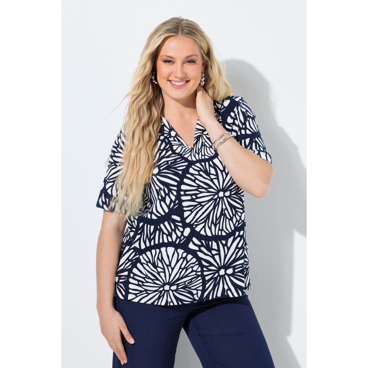 T-shirt motif citrons marine, ULLA POPKEN