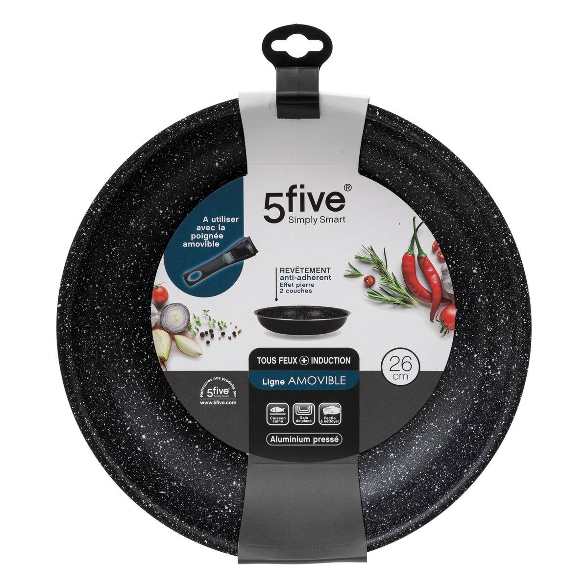 Poêle en aluminium pressé AMOVIBLE noir, 5FIVE SIMPLY SMART