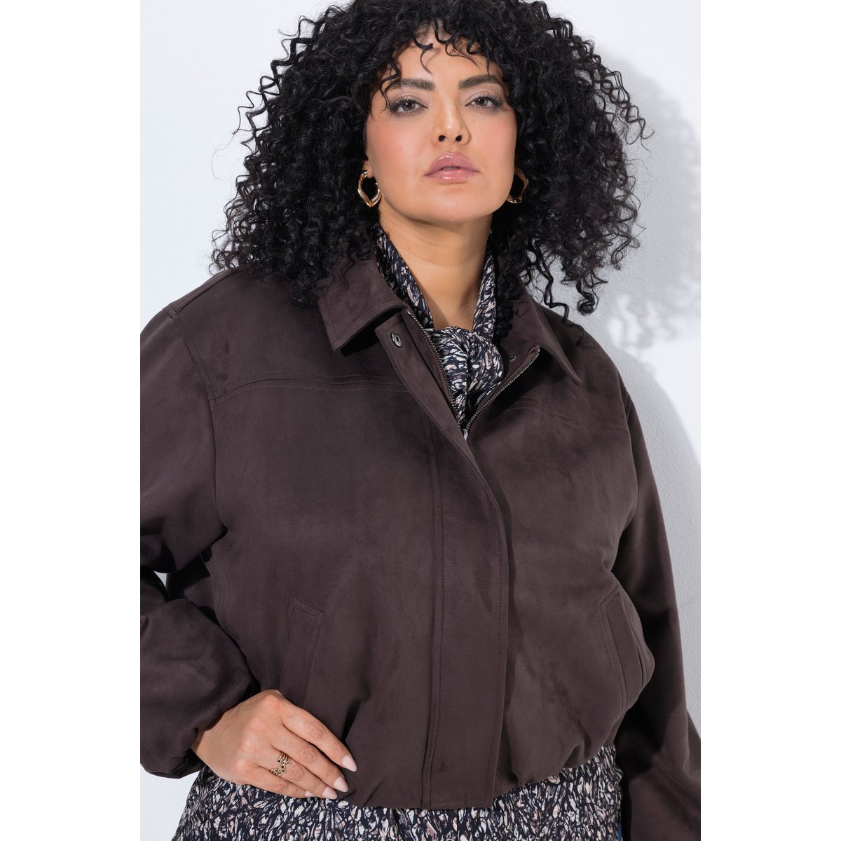 Veste aspect cuir suédé, coupe blouson marron, ULLA POPKEN