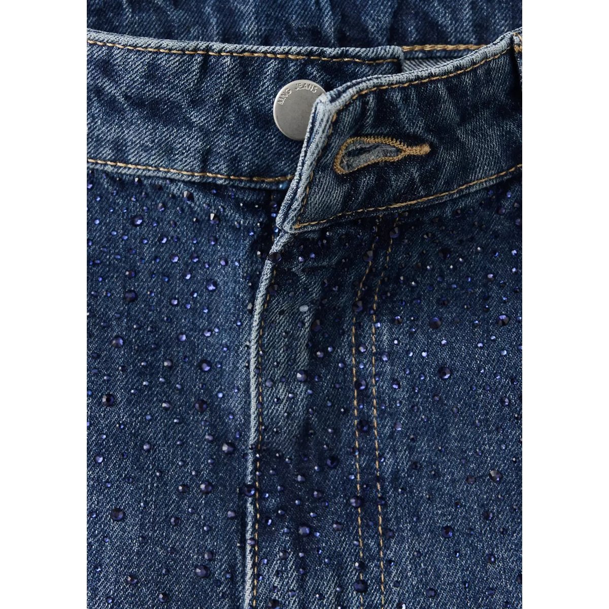 Jean large à strass bleu foncé, MANGO