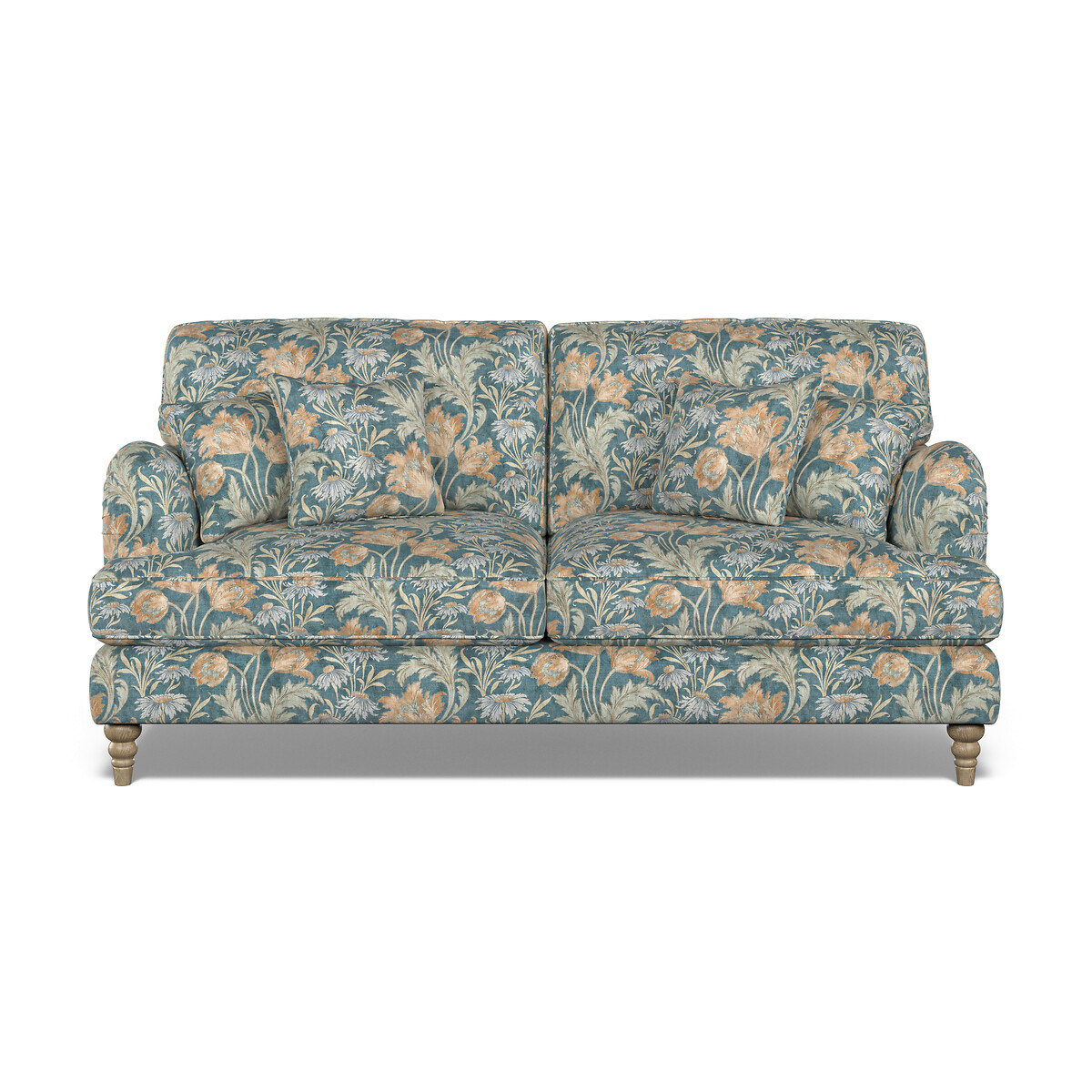 Emeline Floral Chenille 3 Seater Sofa with Oak Feet blue/floral print, ÉDITÉ