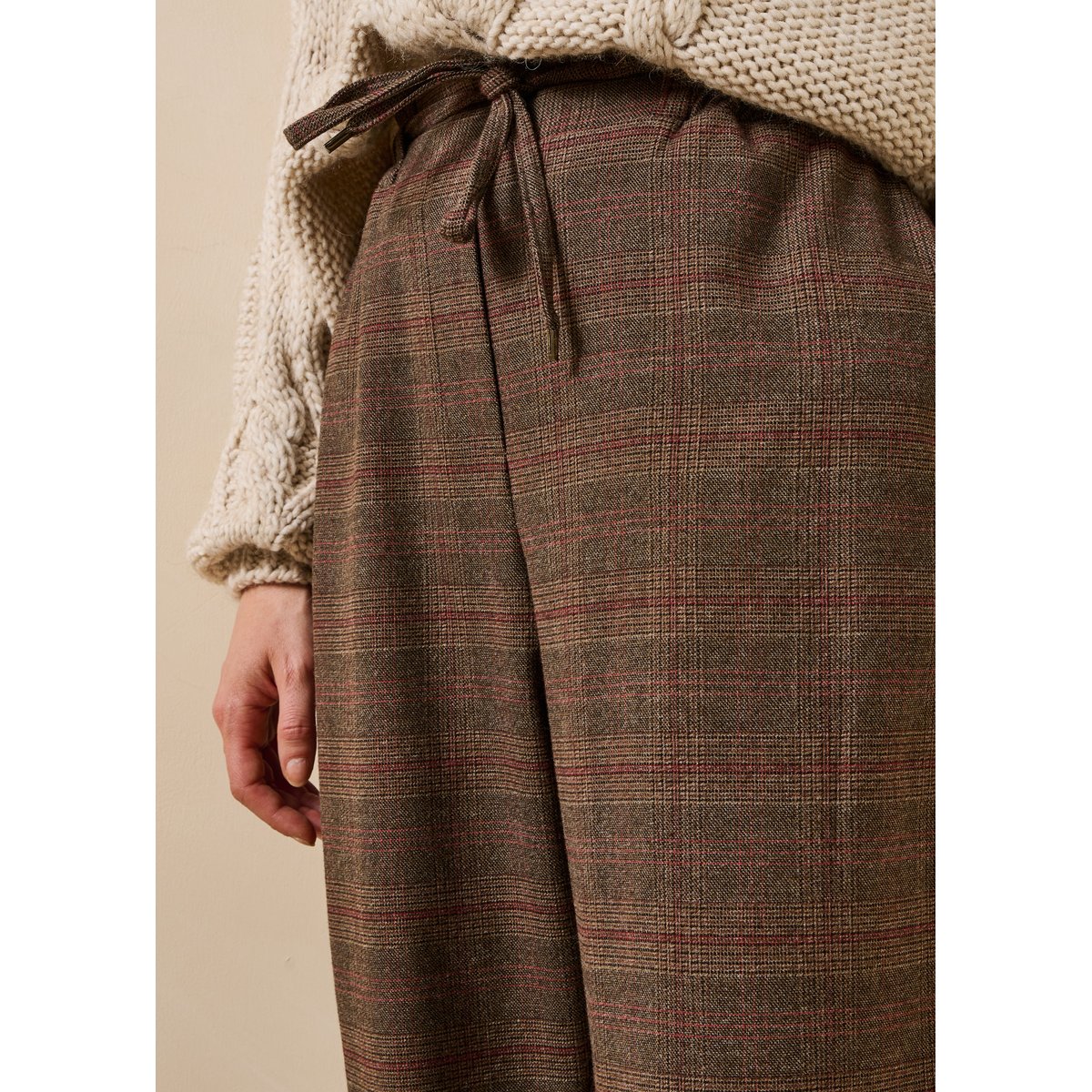 Pantalon carotte à carreaux taille élastique rouille, LA FEE MARABOUTEE