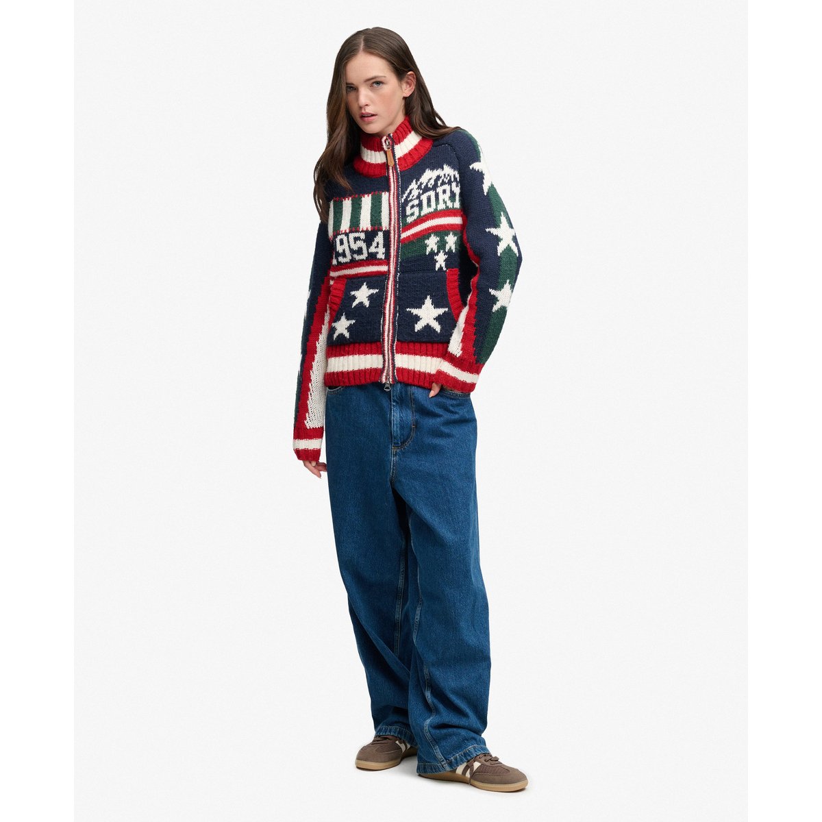 Cardigan Statement Alpine zippé coupe décontractée bleu marine éclipse multi, SUPERDRY