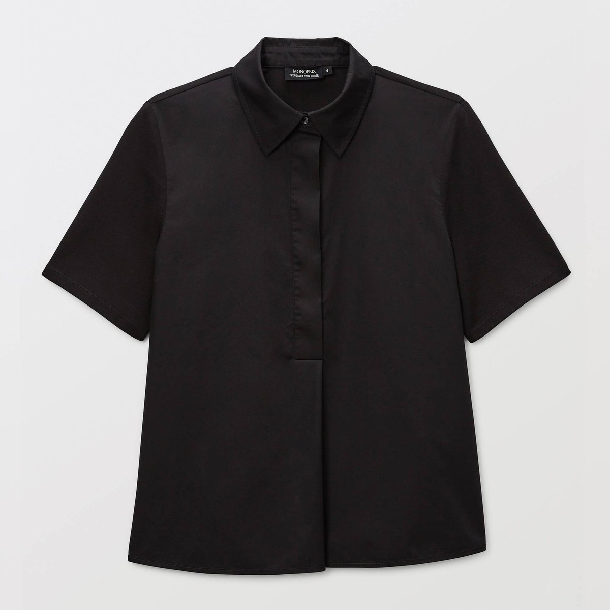 Chemise polo manches courtes en coton bi-matière noir, MONOPRIX