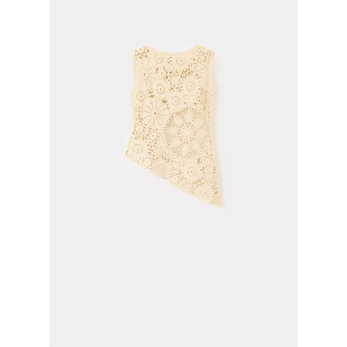 Top maille ajourée fleurie jaune pastel, MANGO