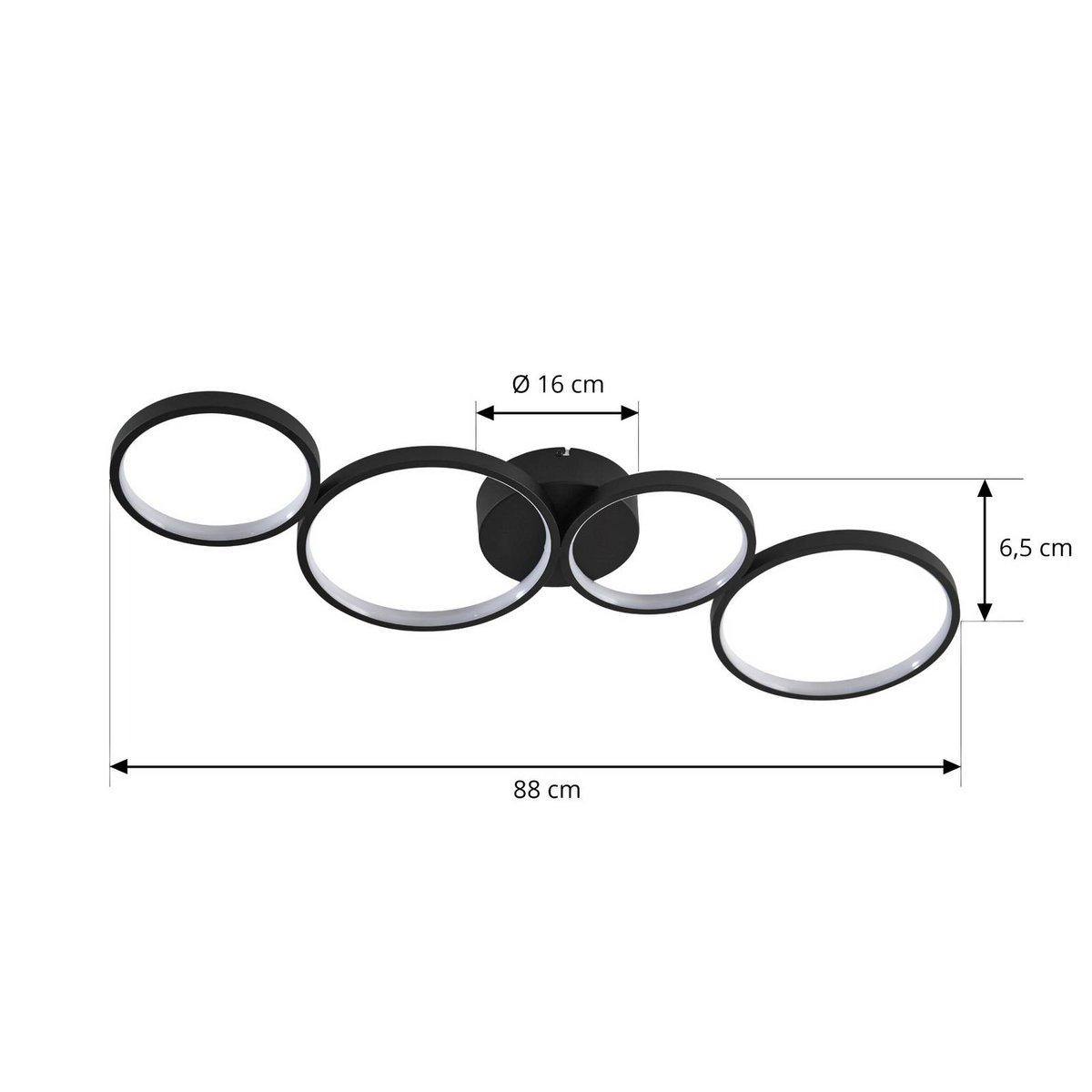 Plafonnier en aluminium moderneLED noir brossé, LINDBY