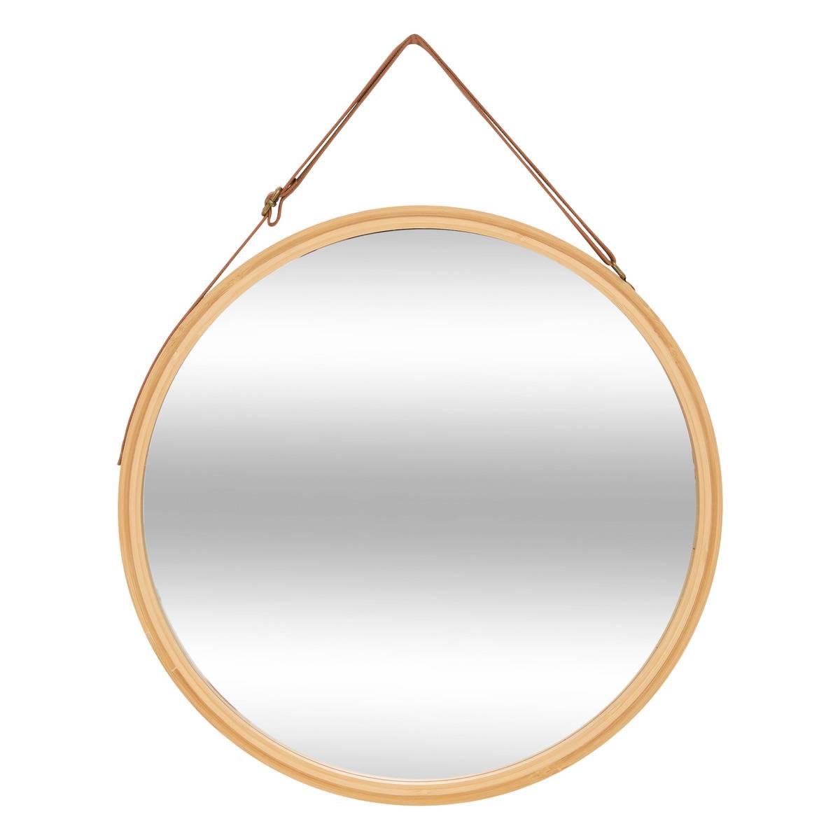 MIROIR MUR CUIR ROND BAM D38 beige, 5FIVE SIMPLY SMART