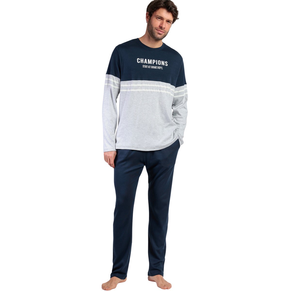 Pyjama pantalon top manches longues Champions bleu marine, ADMAS