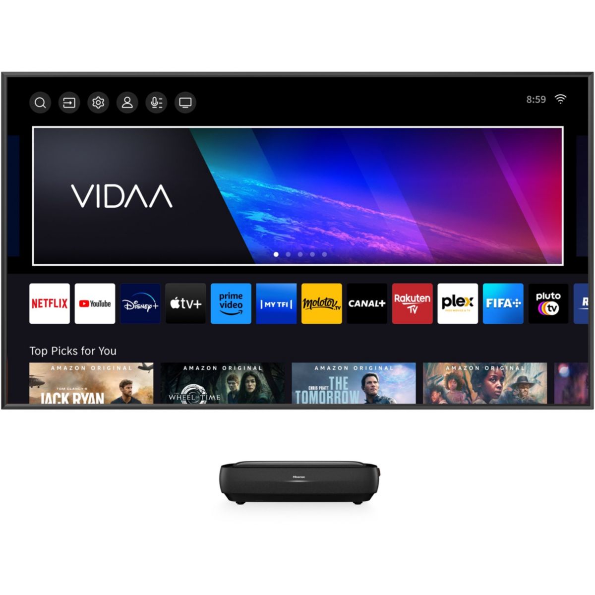 Vidéoprojecteur home cinéma 100L9HD Laser TV + écran ALR FRESNEL noir, HISENSE