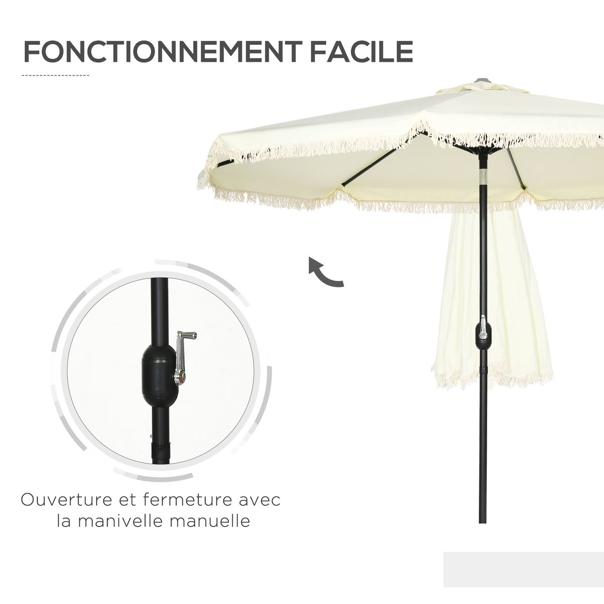 Parasol de terrasse Polyester Crème crème, OUTSUNNY